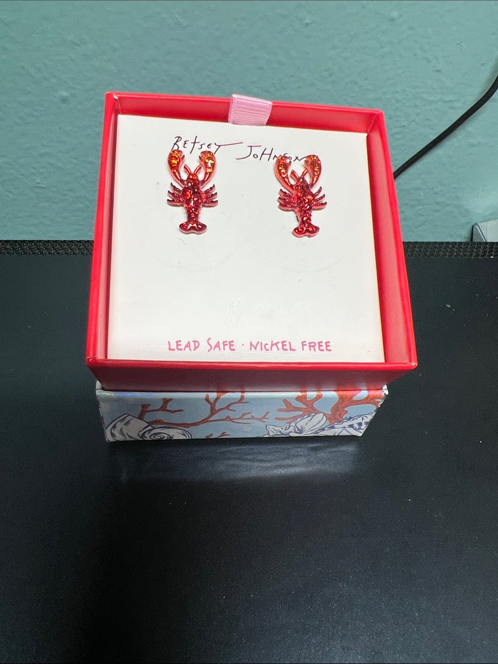 Betsey Johnson Red Enamel Lobster Stud Earrings